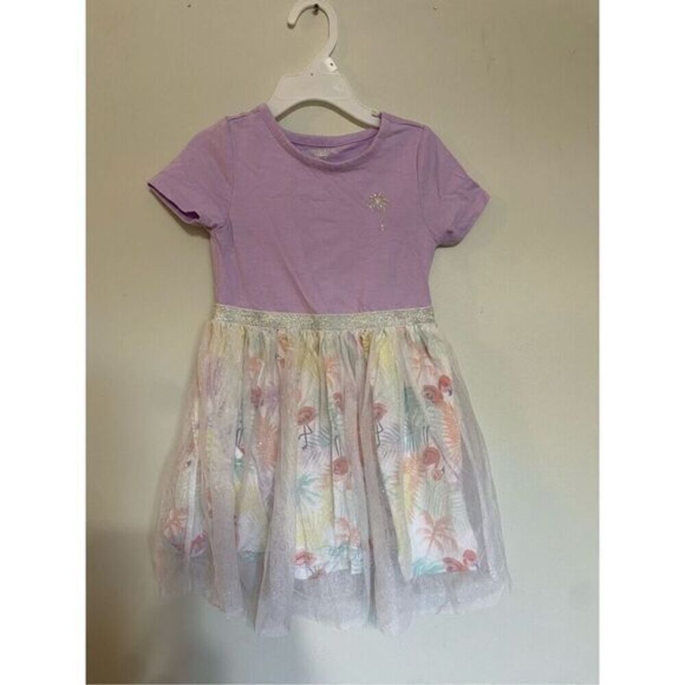 Little girls size, small purple, flamingo, short sleeve‎ dress